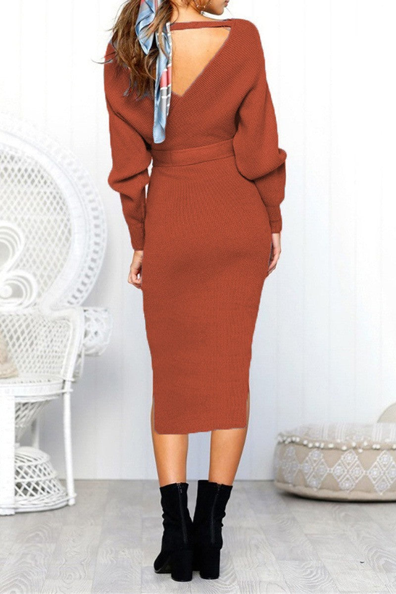 SOLID KNIT SWEATER DRESS