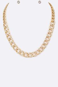 Stone Pave Cuban Chain Necklace Set