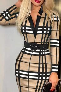 Plaid Print Long Sleeve Belted Work Dress