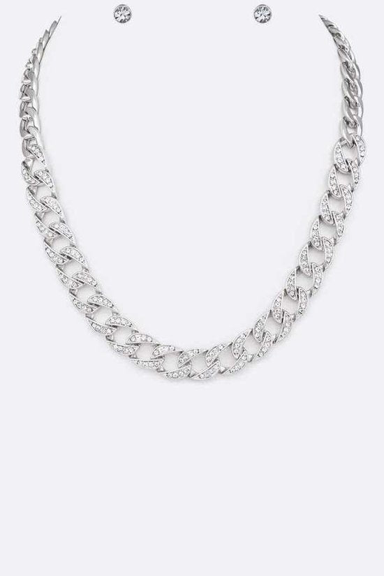 Stone Pave Cuban Chain Necklace Set